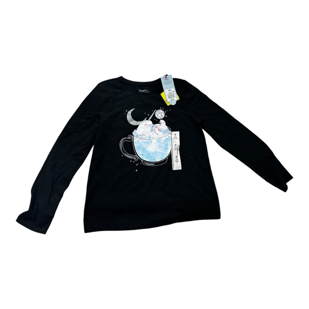 Wonder Nation Black Long Sleeve Tee with Cartoon Graphic